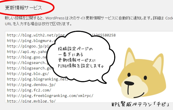 ワードプレスPING(更新情報サービス)